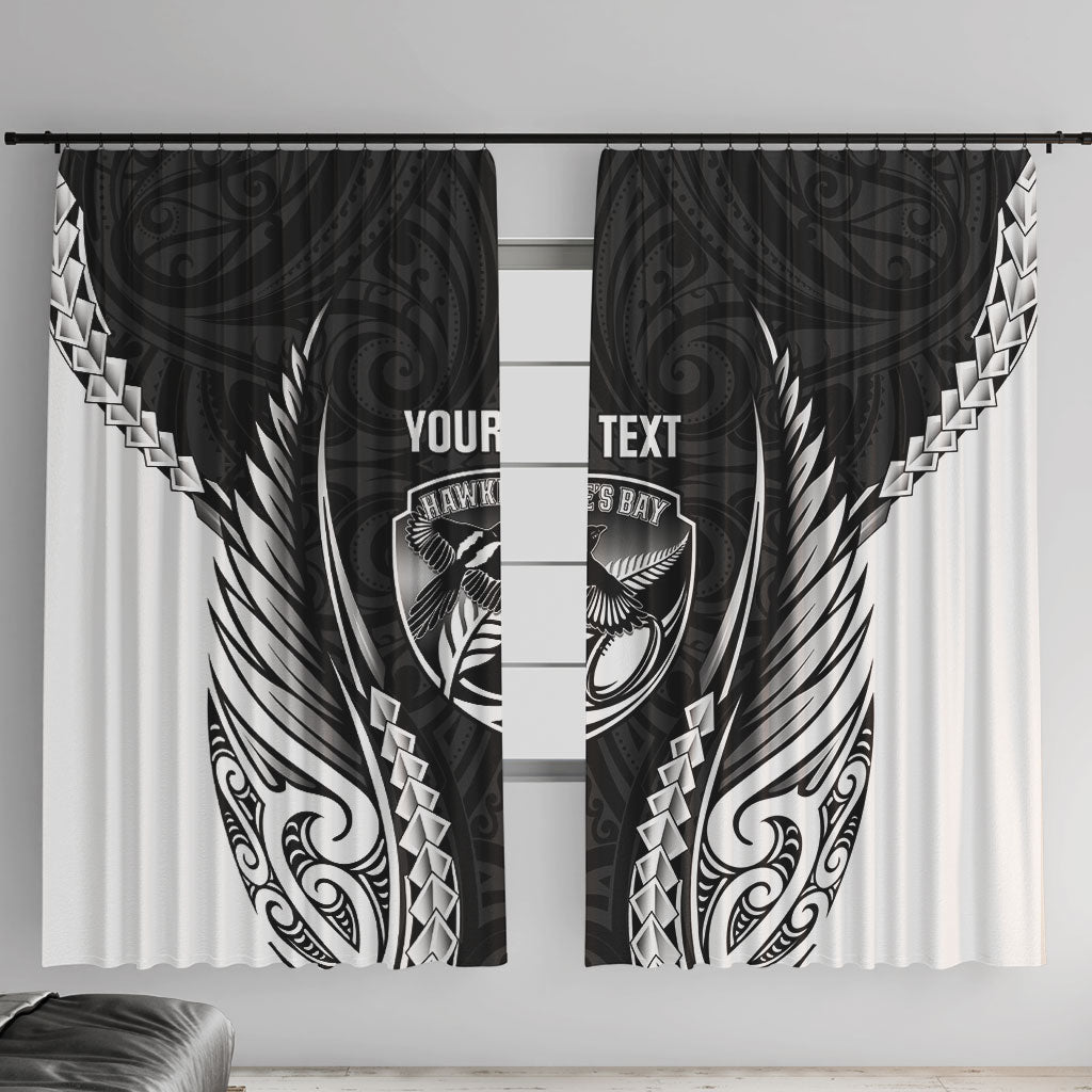 Hawke's Bay 2026 Rugby Custom Window Curtain NZ Maori Silver Fern LT14 With Hooks Black - Polynesian Pride