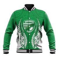 Manawatu 2026 Rugby Custom Baseball Jacket NZ Maori Silver Fern LT14 Unisex Green - Polynesian Pride