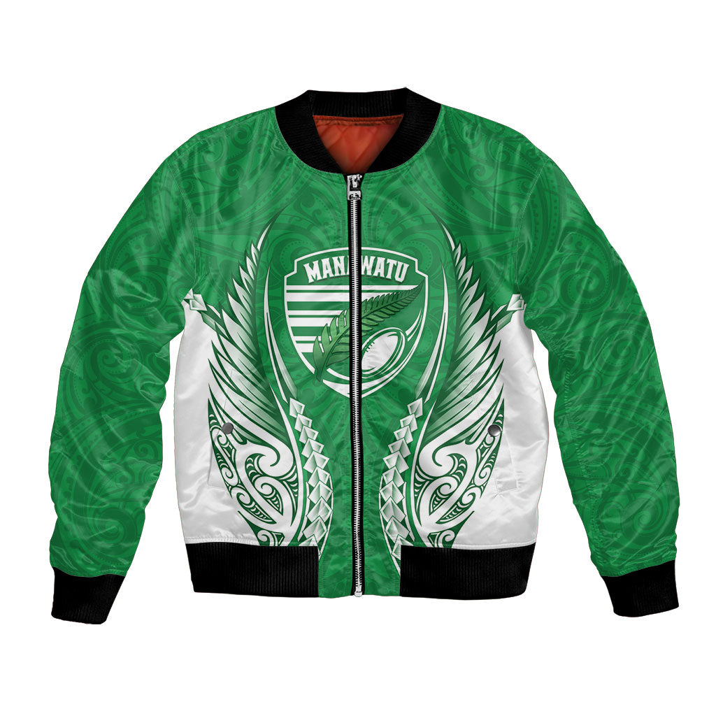 Manawatu 2026 Rugby Custom Bomber Jacket NZ Maori Silver Fern LT14 Unisex Green - Polynesian Pride