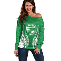 Manawatu 2026 Rugby Custom Off Shoulder Sweater NZ Maori Silver Fern LT14 Women Green - Polynesian Pride