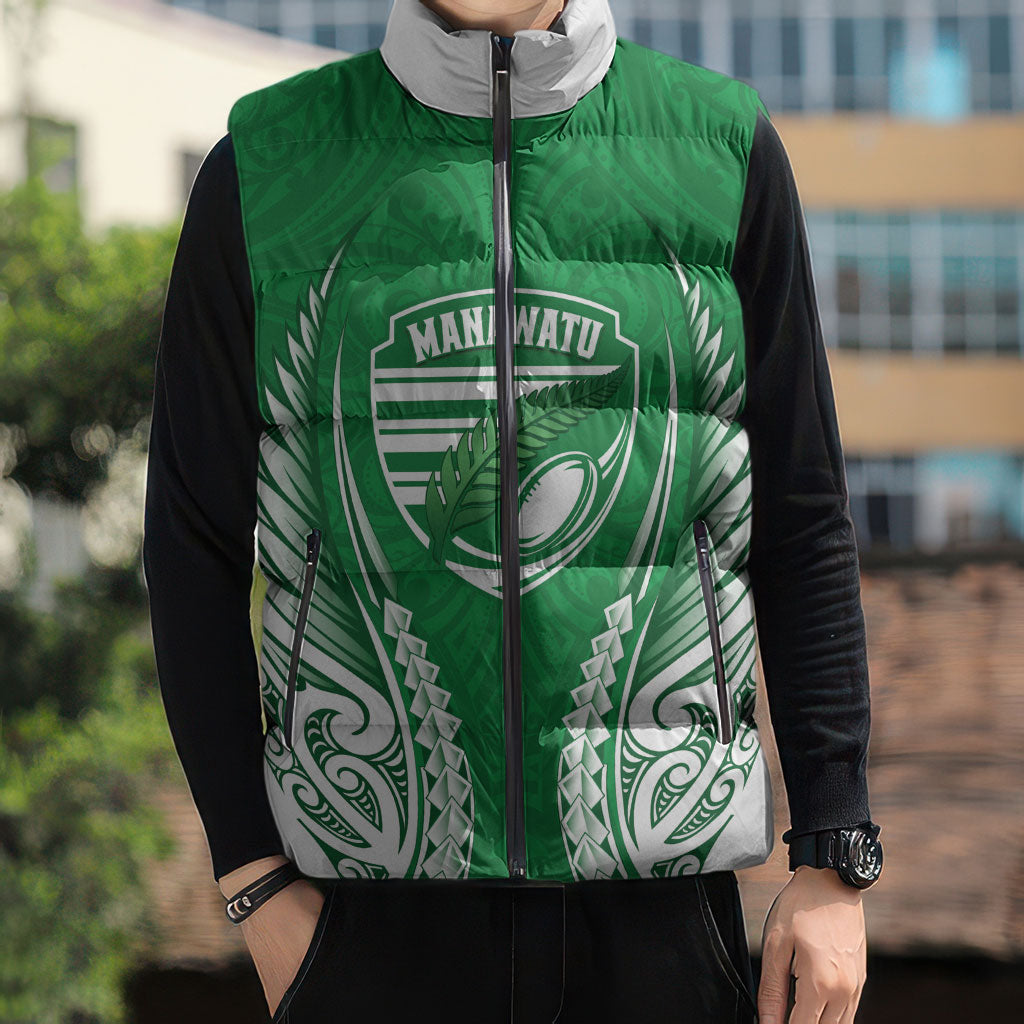 Manawatu 2026 Rugby Custom Sleeveless Puffer Jacket NZ Maori Silver Fern LT14 - Polynesian Pride