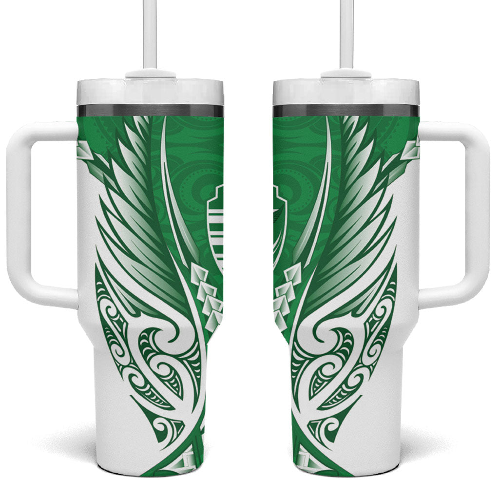 Manawatu 2026 Rugby Custom Tumbler With Handle NZ Maori Silver Fern LT14 One Size: 40 oz Green - Polynesian Pride