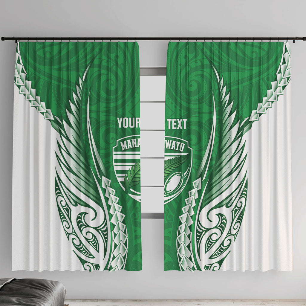 Manawatu 2026 Rugby Custom Window Curtain NZ Maori Silver Fern LT14 With Hooks Green - Polynesian Pride