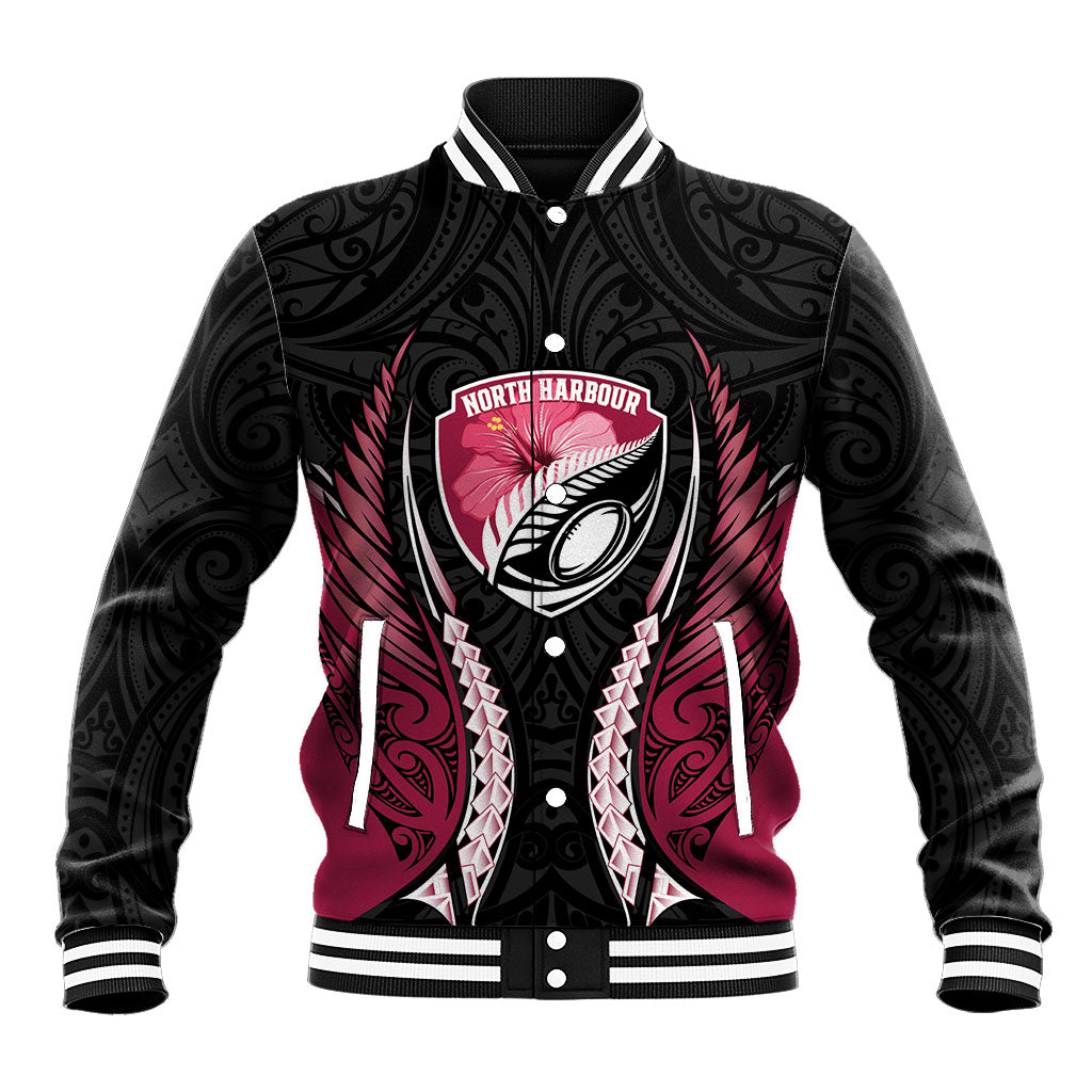 North Harbour 2026 Rugby Custom Baseball Jacket NZ Maori Silver Fern LT14 Unisex Maroon - Polynesian Pride