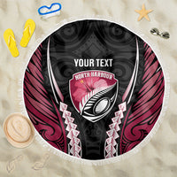 North Harbour 2026 Rugby Custom Beach Blanket NZ Maori Silver Fern LT14 One Size 150cm Maroon - Polynesian Pride