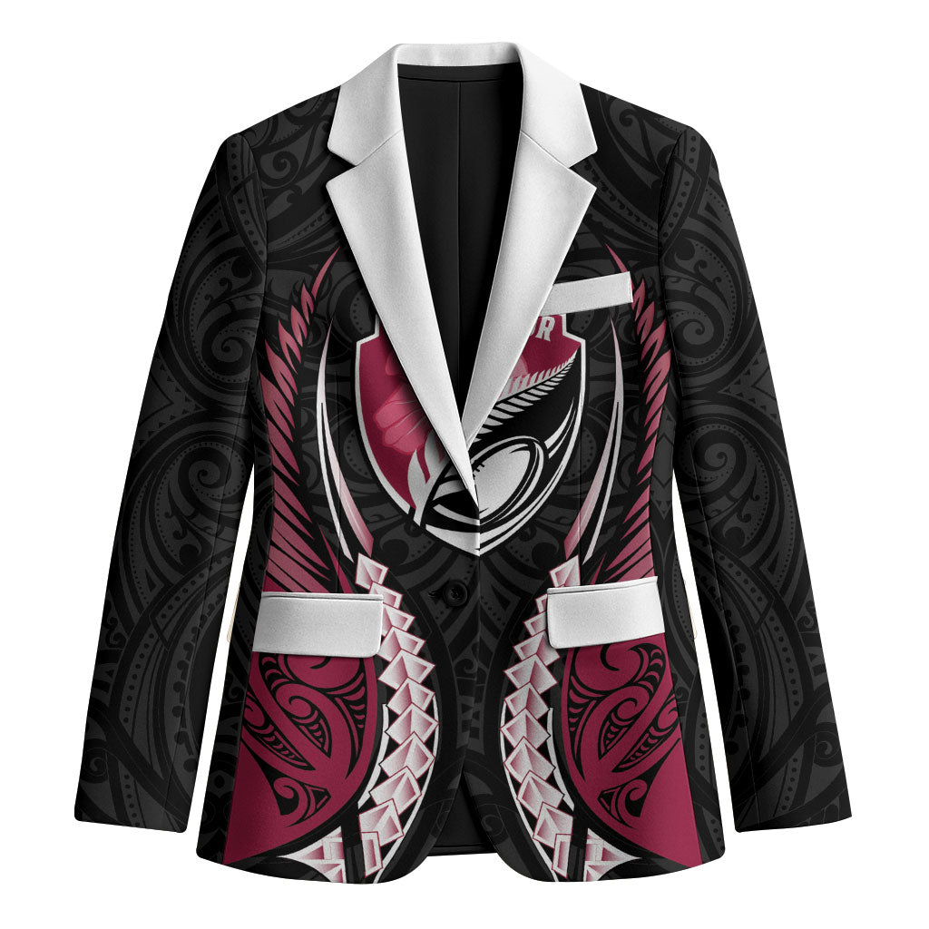 North Harbour 2026 Rugby Custom Blazer NZ Maori Silver Fern LT14 Unisex Maroon - Polynesian Pride