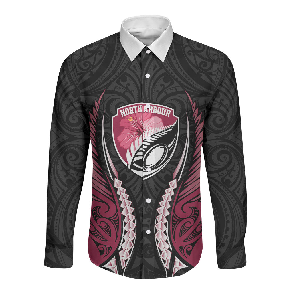 North Harbour 2026 Rugby Custom Long Sleeve Button Shirt NZ Maori Silver Fern LT14 Unisex Maroon - Polynesian Pride