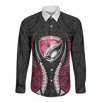 North Harbour 2026 Rugby Custom Long Sleeve Button Shirt NZ Maori Silver Fern LT14 Unisex Maroon - Polynesian Pride