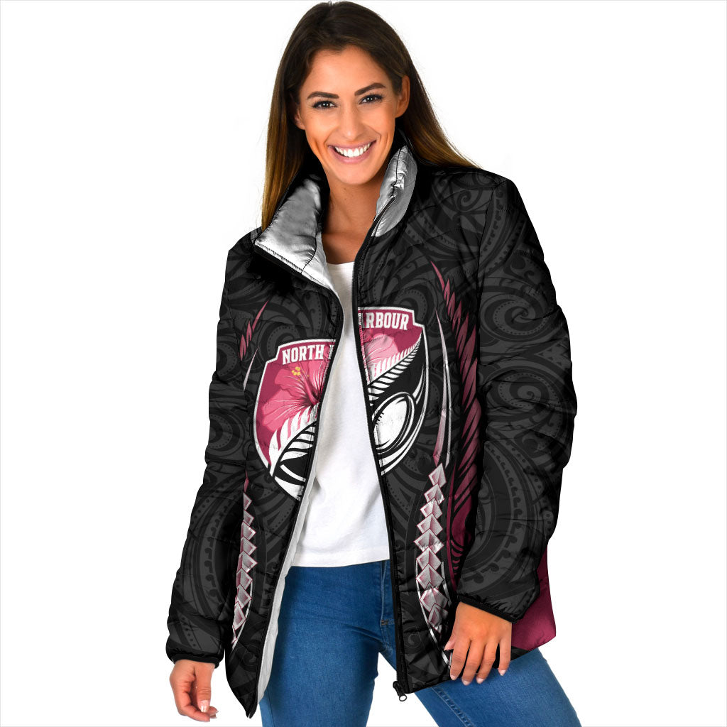 North Harbour 2026 Rugby Custom Padded Jacket NZ Maori Silver Fern LT14 Women Maroon - Polynesian Pride