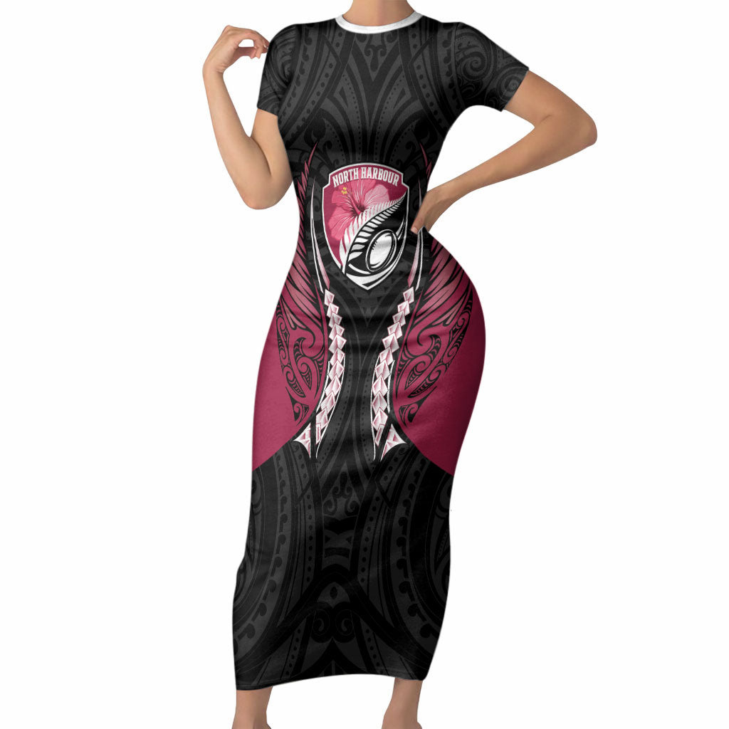 North Harbour 2026 Rugby Custom Short Sleeve Bodycon Dress NZ Maori Silver Fern LT14 Long Dress Maroon - Polynesian Pride