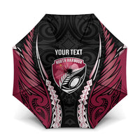 North Harbour 2026 Rugby Custom Umbrella NZ Maori Silver Fern LT14 One Size Folded 11.42 inch Opened Diameter 37.4 inch Maroon - Polynesian Pride