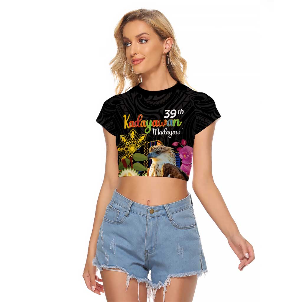 Kadayawan Philippines Raglan Cropped T Shirt Filipino Eagle Happy 39th Anniversary LT14 Female Black - Polynesian Pride