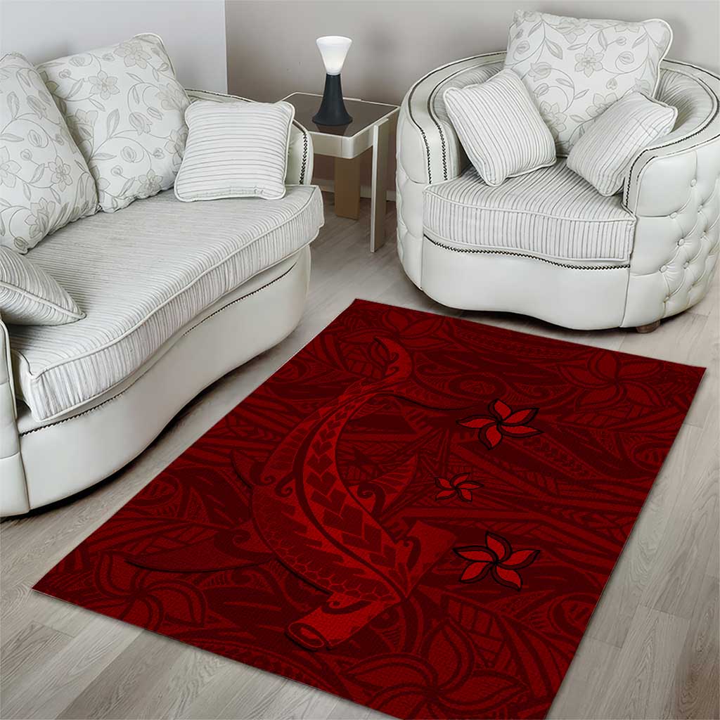 Oxblood Polynesia Area Rug Hawaiian Tribal Hammerhead Shark Tattoo LT14 - Polynesian Pride