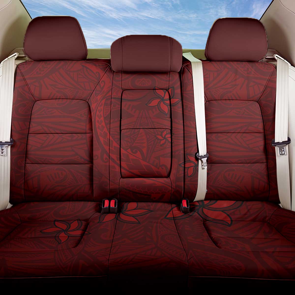 Oxblood Polynesia Back Car Seat Cover Hawaiian Tribal Hammerhead Shark Tattoo LT14 One Size Oxblood - Polynesian Pride