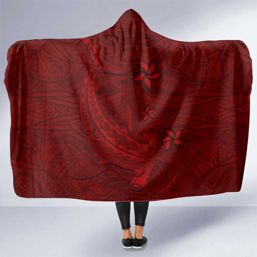 Oxblood Polynesia Hooded Blanket Hawaiian Tribal Hammerhead Shark Tattoo LT14 One Size Oxblood - Polynesian Pride
