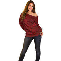 Oxblood Polynesia Off Shoulder Sweater Hawaiian Tribal Hammerhead Shark Tattoo LT14 - Polynesian Pride