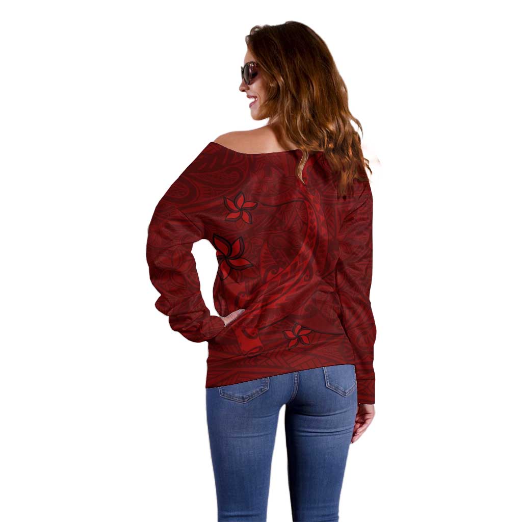 Oxblood Polynesia Off Shoulder Sweater Hawaiian Tribal Hammerhead Shark Tattoo LT14 - Polynesian Pride