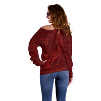 Oxblood Polynesia Off Shoulder Sweater Hawaiian Tribal Hammerhead Shark Tattoo LT14 - Polynesian Pride