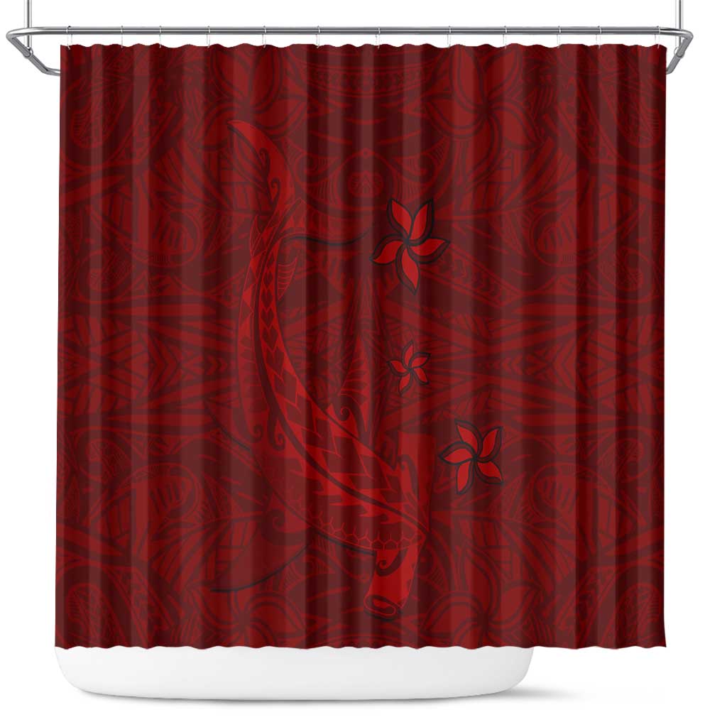 Oxblood Polynesia Shower Curtain Hawaiian Tribal Hammerhead Shark Tattoo