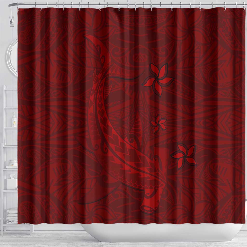 Oxblood Polynesia Shower Curtain Hawaiian Tribal Hammerhead Shark Tattoo LT14 - Polynesian Pride