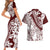 Polynesian Tropical Flowers Oxblood Color Couples Matching Short Sleeve Bodycon Dress and Hawaiian Shirt