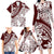 Polynesian Tropical Flowers Oxblood Color Family Matching Long Sleeve Bodycon Dress and Hawaiian Shirt