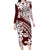 Polynesian Tropical Flowers Oxblood Color Family Matching Long Sleeve Bodycon Dress and Hawaiian Shirt