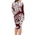 Polynesian Tropical Flowers Oxblood Color Family Matching Long Sleeve Bodycon Dress and Hawaiian Shirt