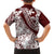 Polynesian Tropical Flowers Oxblood Color Family Matching Off The Shoulder Long Sleeve Dress and Hawaiian Shirt