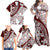 Polynesian Tropical Flowers Oxblood Color Family Matching Off Shoulder Maxi Dress and Hawaiian Shirt