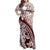 Polynesian Tropical Flowers Oxblood Color Family Matching Off Shoulder Maxi Dress and Hawaiian Shirt