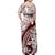 Polynesian Tropical Flowers Oxblood Color Family Matching Off Shoulder Maxi Dress and Hawaiian Shirt