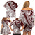 Polynesian Tropical Flowers Oxblood Color Family Matching Off Shoulder Short Dress and Hawaiian Shirt