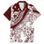 Polynesian Tropical Flowers Oxblood Color Family Matching Short Sleeve Bodycon Dress and Hawaiian Shirt