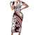 Polynesian Tropical Flowers Oxblood Color Family Matching Short Sleeve Bodycon Dress and Hawaiian Shirt