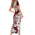 Polynesian Tropical Flowers Oxblood Color Family Matching Short Sleeve Bodycon Dress and Hawaiian Shirt