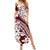 Polynesian Tropical Flowers Oxblood Color Family Matching Summer Maxi Dress and Hawaiian Shirt