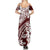 Polynesian Tropical Flowers Oxblood Color Family Matching Summer Maxi Dress and Hawaiian Shirt