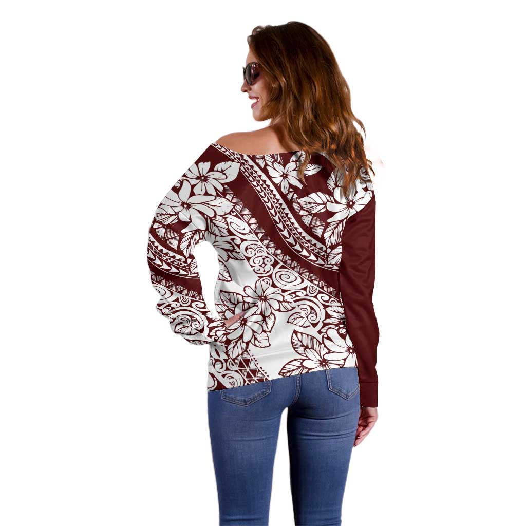 Polynesian Tropical Flowers Oxblood Color Off Shoulder Sweater LT14 - Polynesian Pride