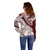 Polynesian Tropical Flowers Oxblood Color Off Shoulder Sweater