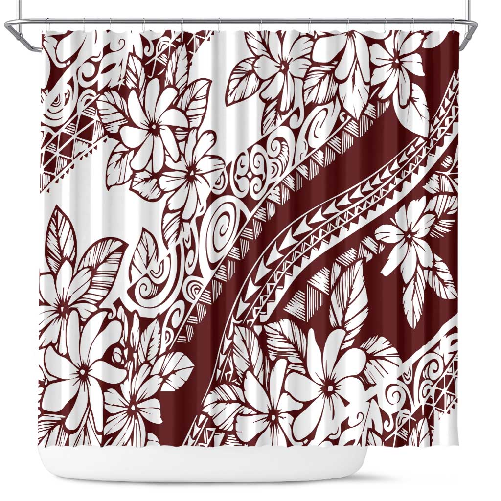 Polynesian Tropical Flowers Oxblood Color Shower Curtain