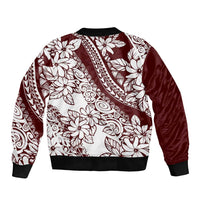 Polynesian Tropical Flowers Oxblood Color Sleeve Zip Bomber Jacket LT14 - Polynesian Pride