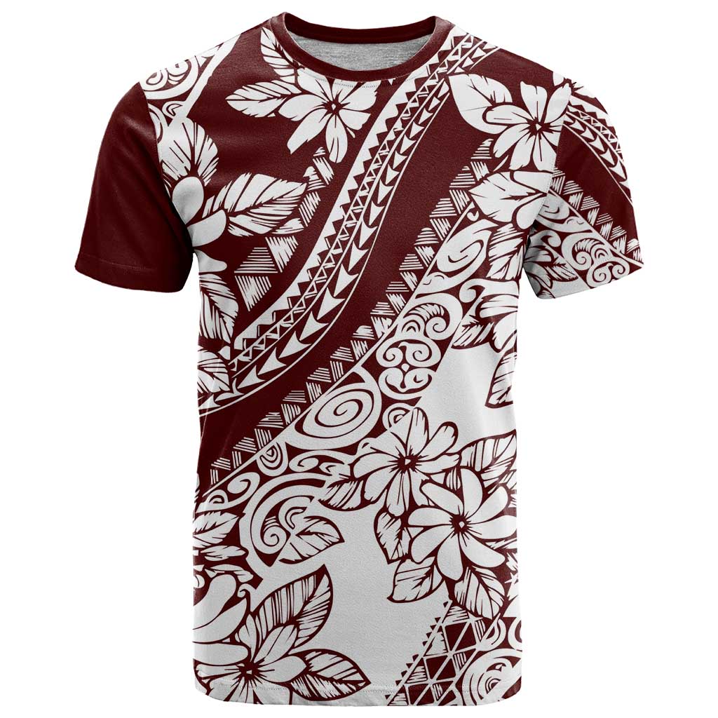 Polynesian Tropical Flowers Oxblood Color T Shirt LT14 Oxblood - Polynesian Pride