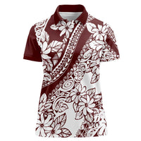 Polynesian Tropical Flowers Oxblood Color Women Polo Shirt LT14 Female Oxblood - Polynesian Pride