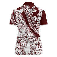 Polynesian Tropical Flowers Oxblood Color Women Polo Shirt LT14 - Polynesian Pride