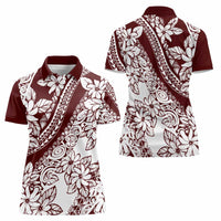 Polynesian Tropical Flowers Oxblood Color Women Polo Shirt LT14 - Polynesian Pride