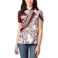 Polynesian Tropical Flowers Oxblood Color Women Polo Shirt LT14 - Polynesian Pride
