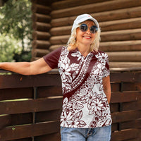 Polynesian Tropical Flowers Oxblood Color Women Polo Shirt LT14 - Polynesian Pride
