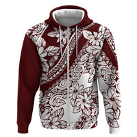 Polynesian Tropical Flowers Oxblood Color Zip Hoodie LT14 Zip Hoodie Oxblood - Polynesian Pride