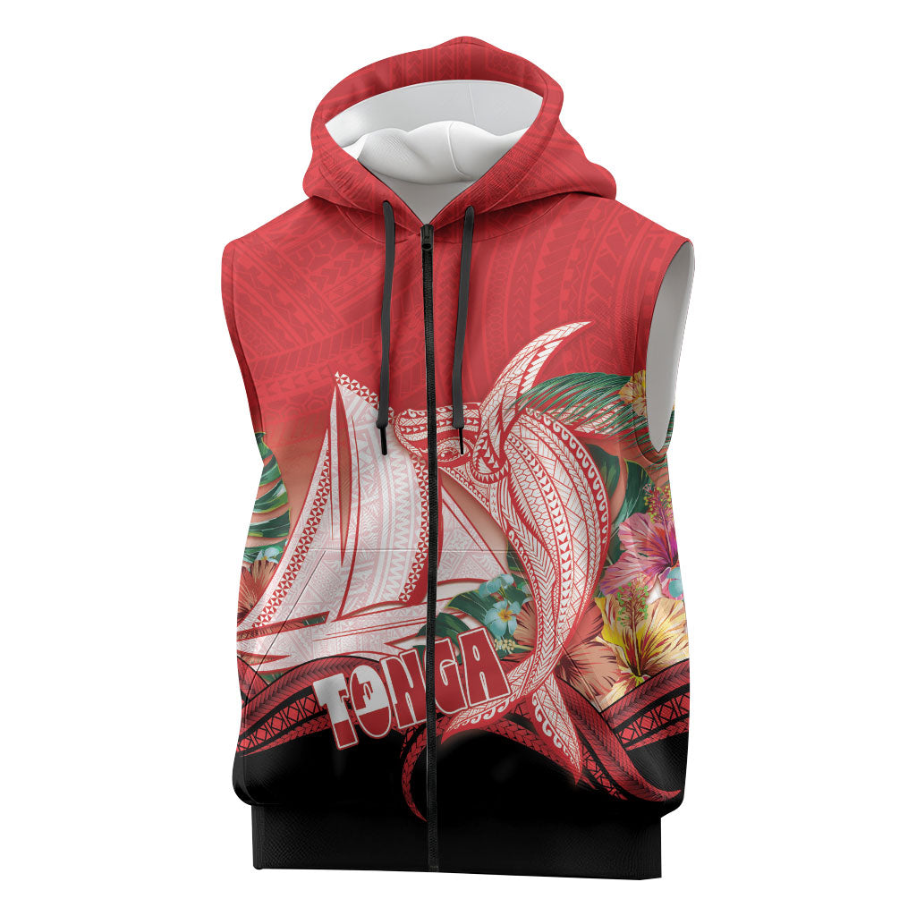 Vavau Sailing Festival Tonga Personalised Sleeveless Zip Hoodie Humpback Whale Sailboat Tropical Vibes LT14 Red - Polynesian Pride